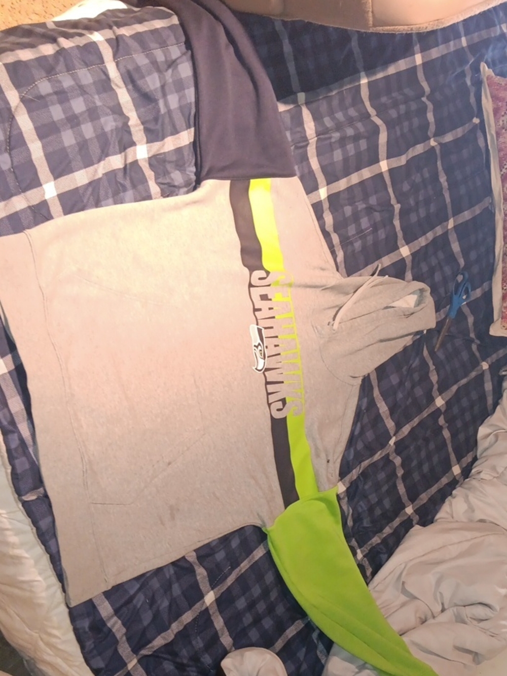Nike Gray Hoodie with Neon Green Accent and Black Stripe